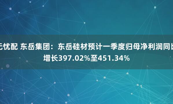 无忧配 东岳集团:东岳硅材预计一季度归母净利润同比增长397.02%至451.34%
