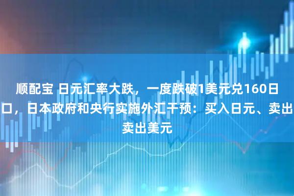 顺配宝 日元汇率大跌，一度跌破1美元兑160日元关口，日本政府和央行实施外汇干预：买入日元、卖出美元