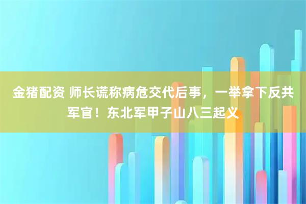 金猪配资 师长谎称病危交代后事，一举拿下反共军官！东北军甲子山八三起义